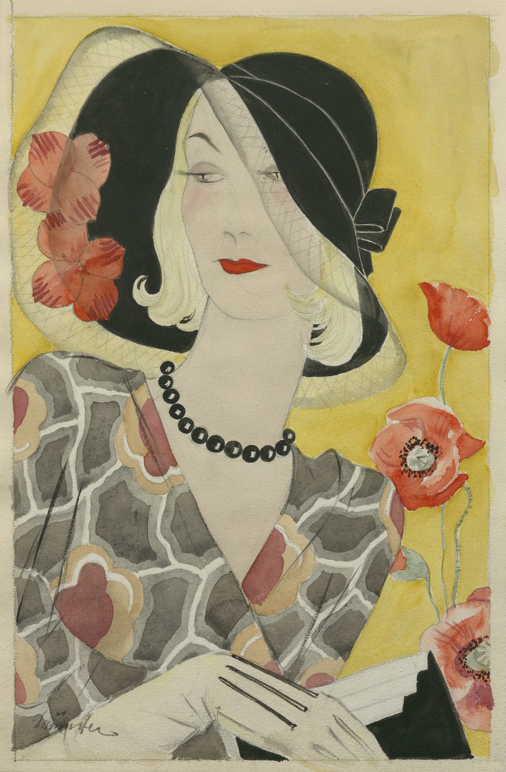 Modezeichnung, Bleistift, Aquarell